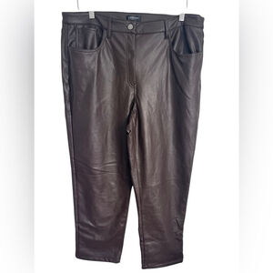 Reitmans Brown Faux Leather Straight Leg High Rise Pants Sz 18